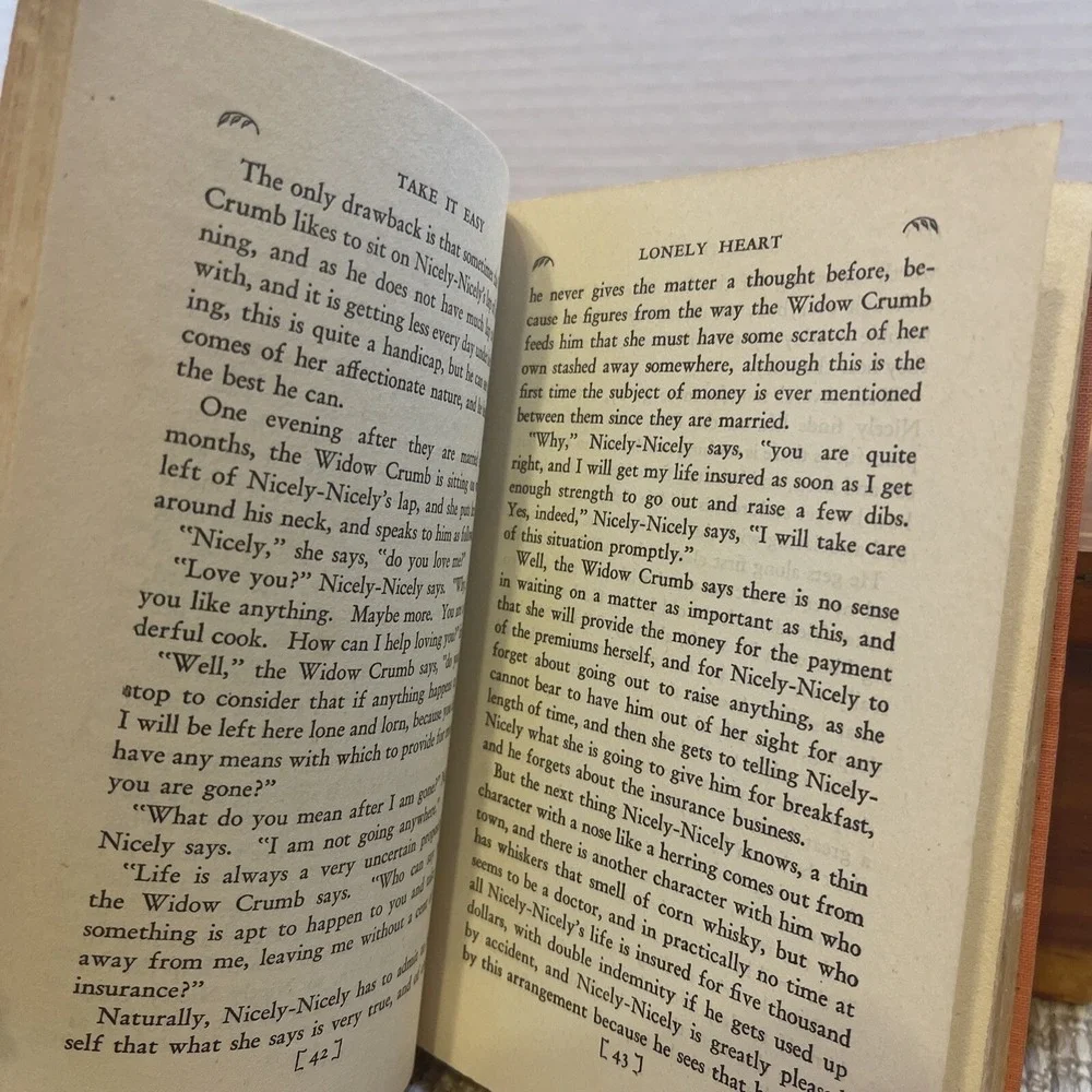 Take It Easy by Damon Runyon‎ Vintage Hardcover Book Collectible Novel